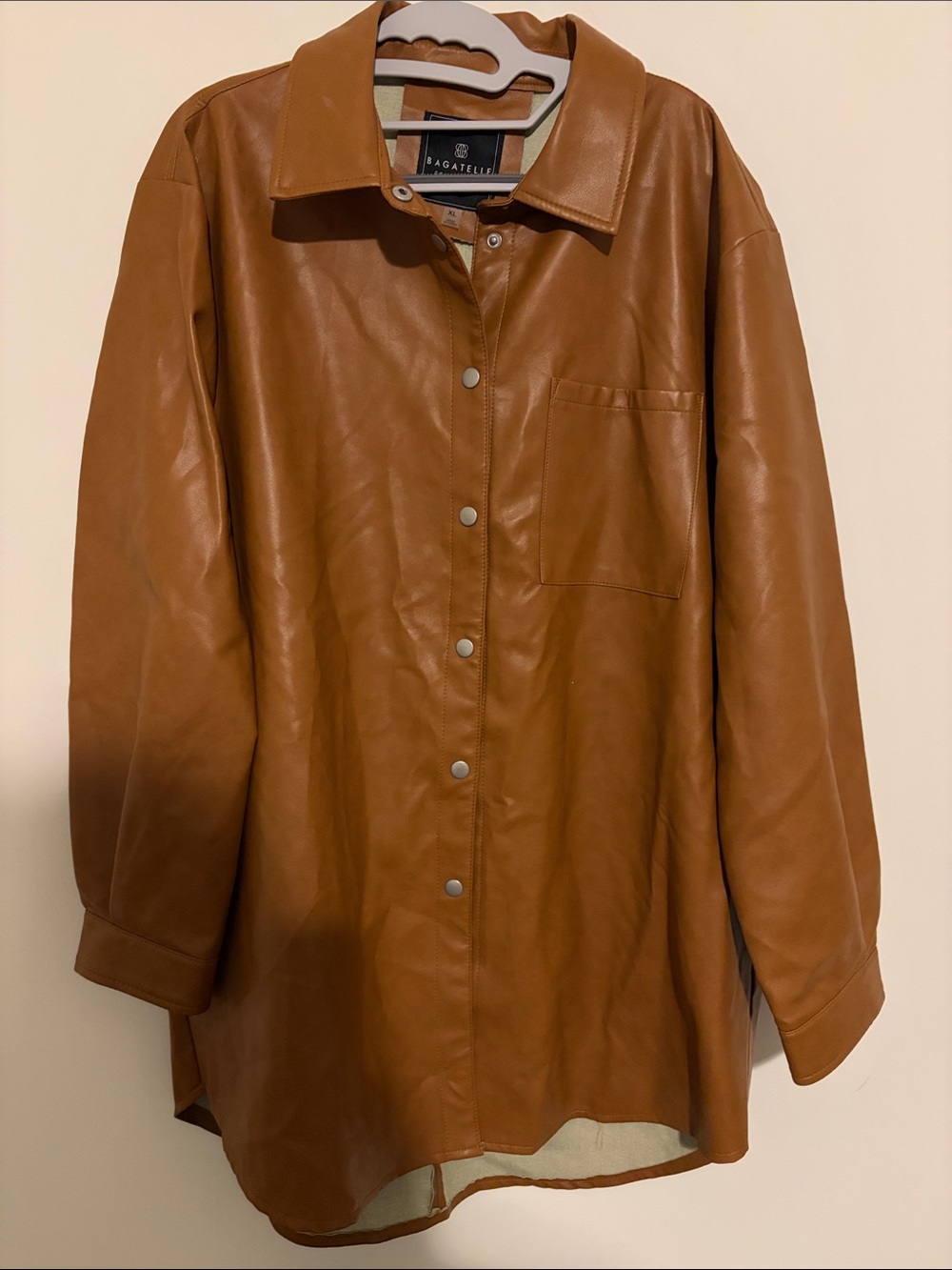 bagatelle Cognac Faux Leather Button-Up Jacket